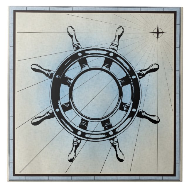 Vintage Nautical Ship's Wheel for Navigation Tile (Front)