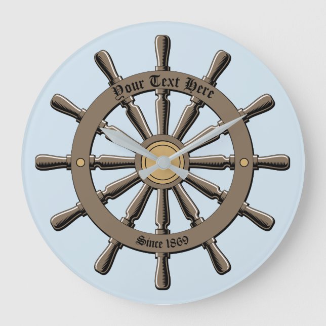 Vintage Nautical Ship's Wheel template Large Clock (Front)