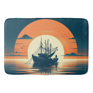 Vintage/Nautical shrimp/fishing Bath Mat