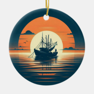 Vintage/Nautical shrimp/fishing Ceramic Tree Decoration