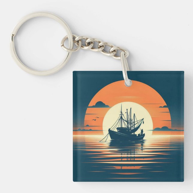 Vintage/Nautical shrimp/fishing  Key Ring (Front)
