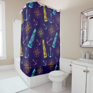 Vintage Nautical Signs Anchor Golden Lighthouse Shower Curtain