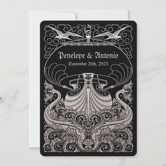 Vintage Nautical Silver Foil Wedding Invitations (Front)