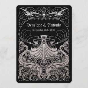 Vintage Nautical Silver Foil Wedding Invitations