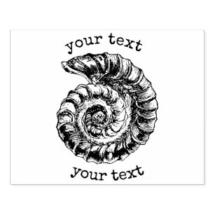Vintage Nautical Spiral Sea Shell with Custom Text Rubber Stamp