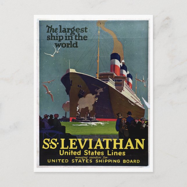 Vintage Nautical SS Leviathan Cruise Travel Postcard (Front)