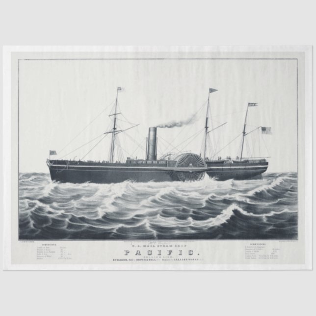 Vintage Nautical Steam Boat Ship Decoupage Tissue Paper (Front)