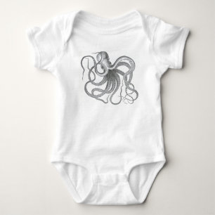 Vintage nautical steampunk octopus print baby bodysuit