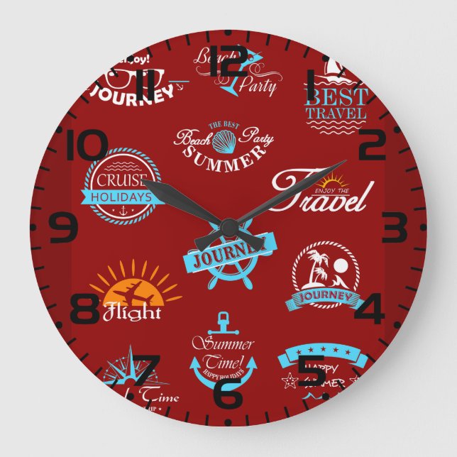 Vintage Nautical Travel Badge Collection Large Clock (Front)
