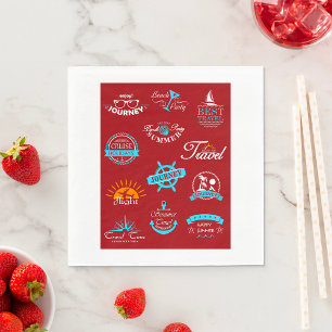 Vintage Nautical Travel Badge Collection Napkin