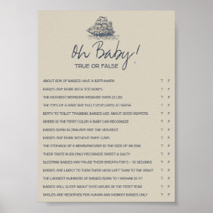 vintage nautical true or false baby shower game poster