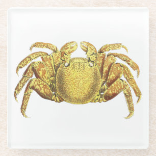 Vintage Nautical Variegated Crab Coastal Wall Art Glass Coaster