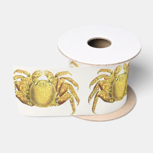 Vintage Nautical Variegated Crab Coastal Wall Art Satin Ribbon