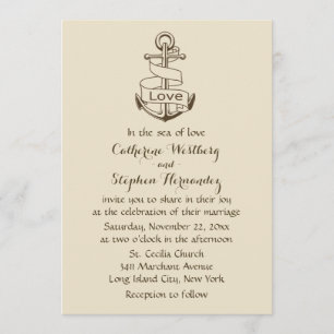 Vintage Nautical Wedding Ship Anchor Brown Tan Invitation