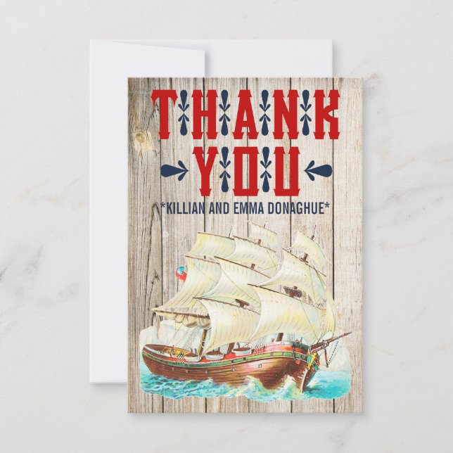 Vintage Nautical Wedding Thank You Cards (Front)
