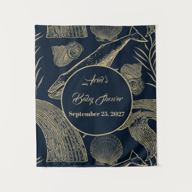 Vintage Nautical Whale Blue Baby Shower  Tapestry (Front)