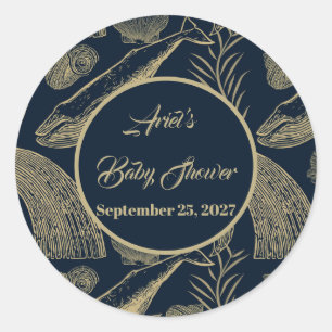 Vintage Nautical Whale Blue Classic Round Sticker