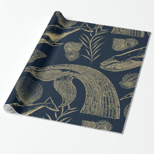 Vintage Nautical Whale Blue  Wrapping Paper