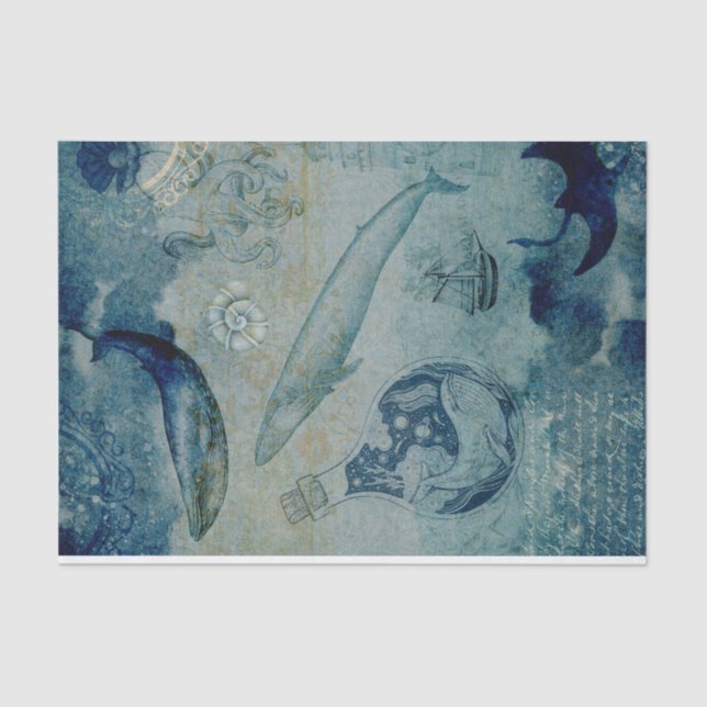 Vintage Nautical Whale Tissue Paper (Front)