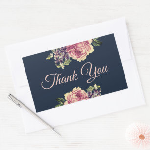 Vintage Navy and Pink Watercolor Floral Favour Rectangular Sticker