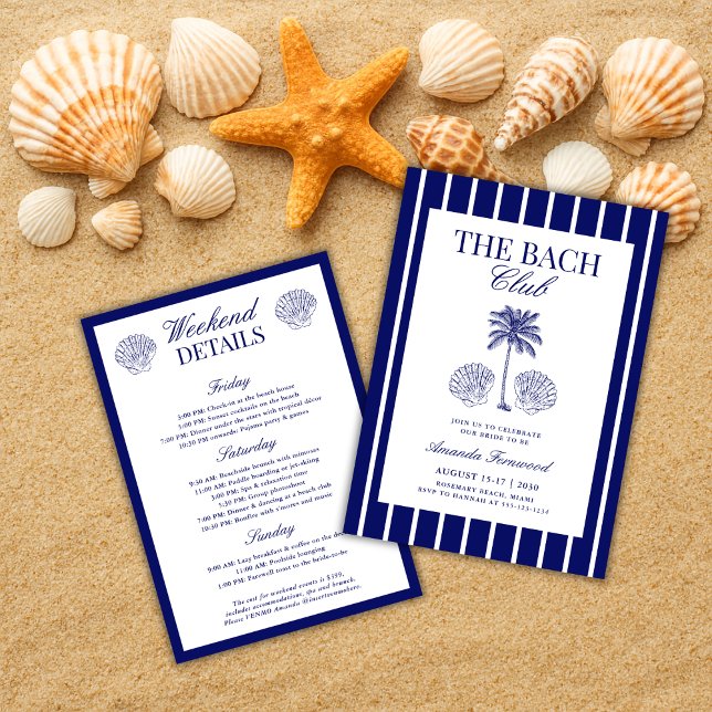 Vintage Navy Beach Bachelorette Club Weekend Invitation (Creator Uploaded)