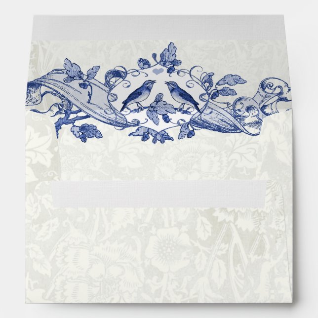 Vintage Navy Birds Wedding Pattern inside Envelope (Back (Bottom))