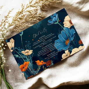 Vintage Navy Blue Art Nouveau Wedding Enclosure Card