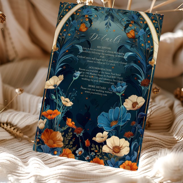 Vintage Navy Blue Art Nouveau Wedding Enclosure Card (Creator Uploaded)