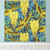 Vintage Navy Blue Bird & Yellow Floral Pattern