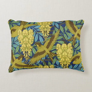 Vintage Navy Blue Bird & Yellow Floral Pattern Decorative Cushion