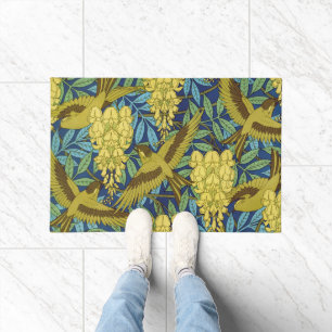 Vintage Navy Blue Bird & Yellow Floral Pattern Doormat