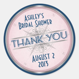 Vintage Navy Blue, Blush Pink Compass Wedding Classic Round Sticker