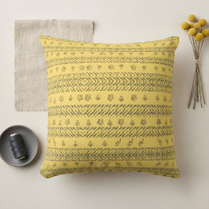 Vintage Navy Blue Boho Yellow Floral Gift Cushion