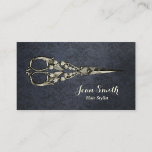 Vintage Navy Blue Damask Hairdresser Hair Stylist Business Card