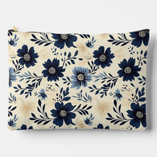 Vintage Navy Blue Floral Cottagecore Aesthetic Accessory Pouch