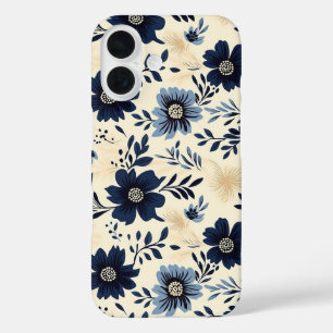 Vintage Navy Blue Floral Cottagecore Aesthetic iPhone 16 Case