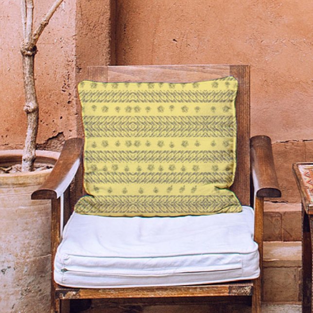 Vintage Navy Blue Floral print & stripes on yellow Cushion (Creator Uploaded)