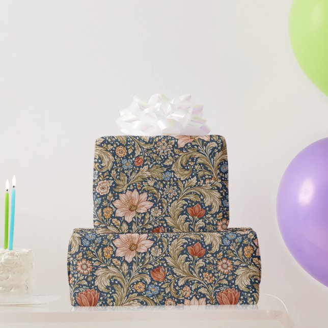 Vintage Navy Blue Floral Wrapping Paper (Party Gifts)