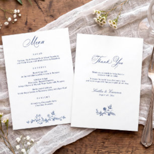 Vintage Navy Blue French Floral Victorian Wedding Menu