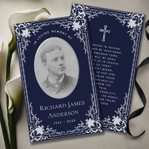 Vintage Navy Blue Funeral Memorial Prayer Card