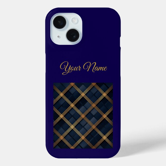 Vintage Navy Blue & Gold Christmas iPhone 15 Case (Back)