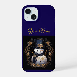 Vintage Navy Blue & Gold Christmas iPhone 15 Slim  Case