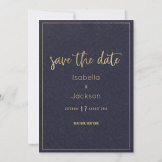 Vintage navy blue gold floral lace save the date