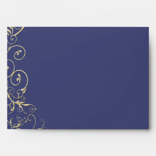 Vintage Navy Blue Gold Swirl Wedding Envelopes