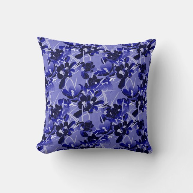 Vintage Navy Blue & Grey Floral Pattern Cushion (Front)