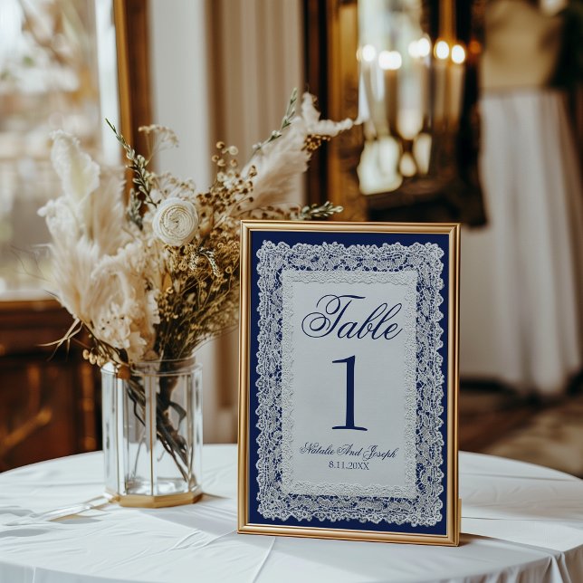 Vintage Navy Blue Lace Wedding Table Number (Creator Uploaded)