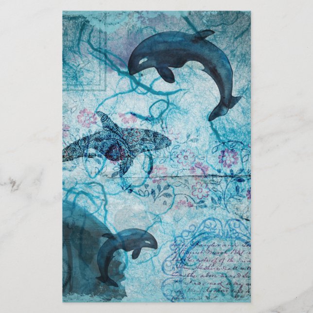 Vintage navy blue ocean life decoupage scrapbook (Front)