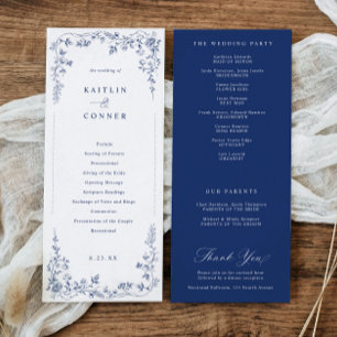 Vintage Navy Blue Victorian Floral French Wedding Programme