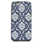 Vintage Navy Blue White Damask Pattern