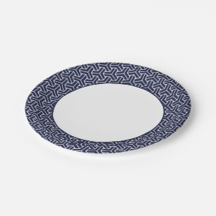 Vintage Navy Blue White Japan Bishamon Pattern Paper Plate